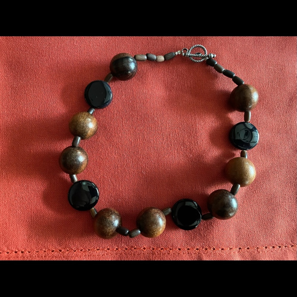 Wood and lacquer bead necklace.